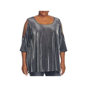 NALLY & MILLIE Womens Silver Semi-3/4 Sleeve Scoop Neck Evening Top Plus 2X